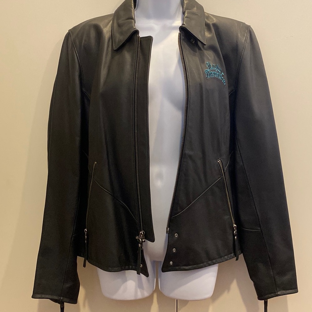 XL Harley Davidson original 100% leather. Black with turquoise embroidery